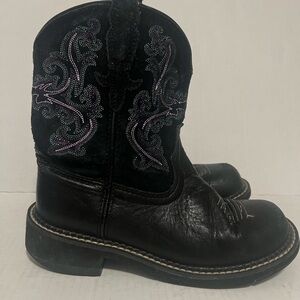 Black and Purple Embroidered Women's Boots